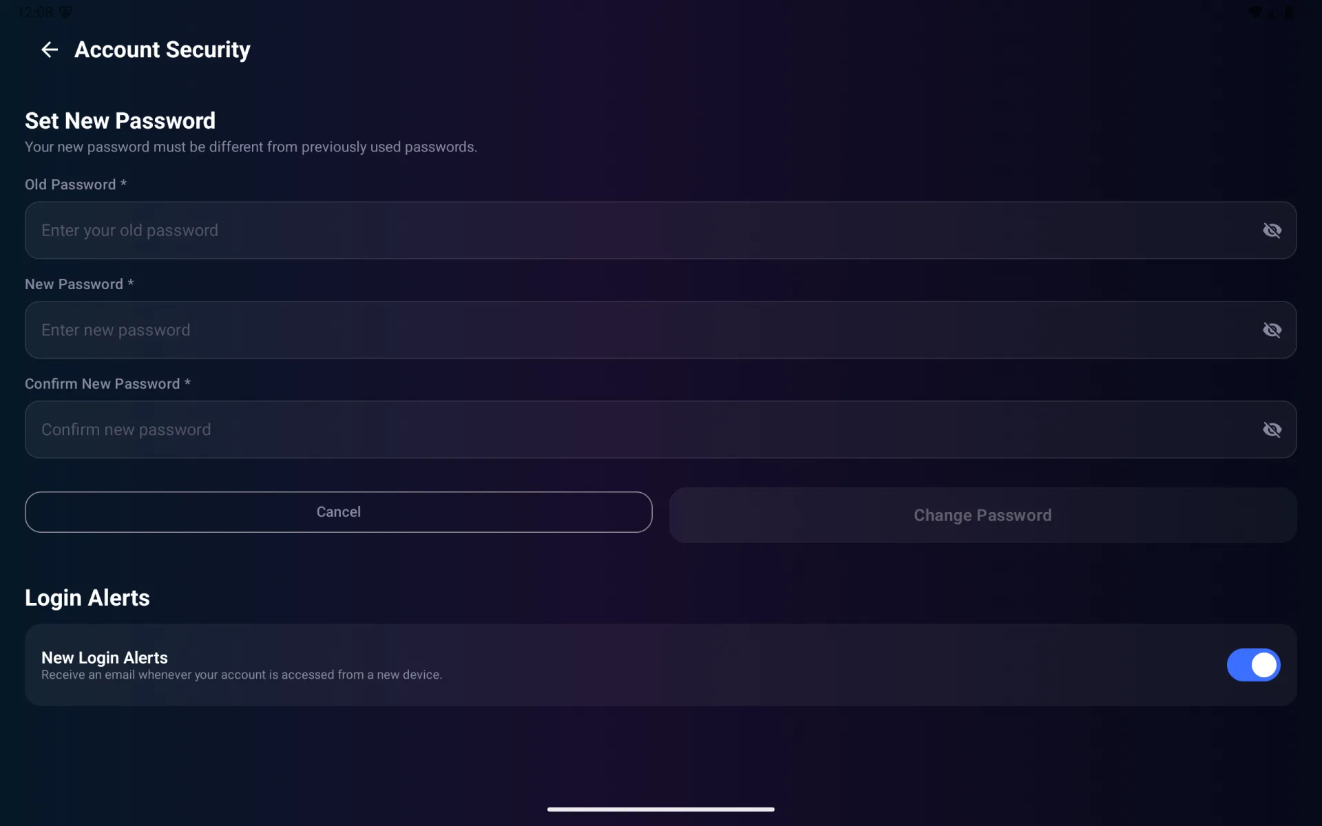 Password and login-alert controls on Meta Quest