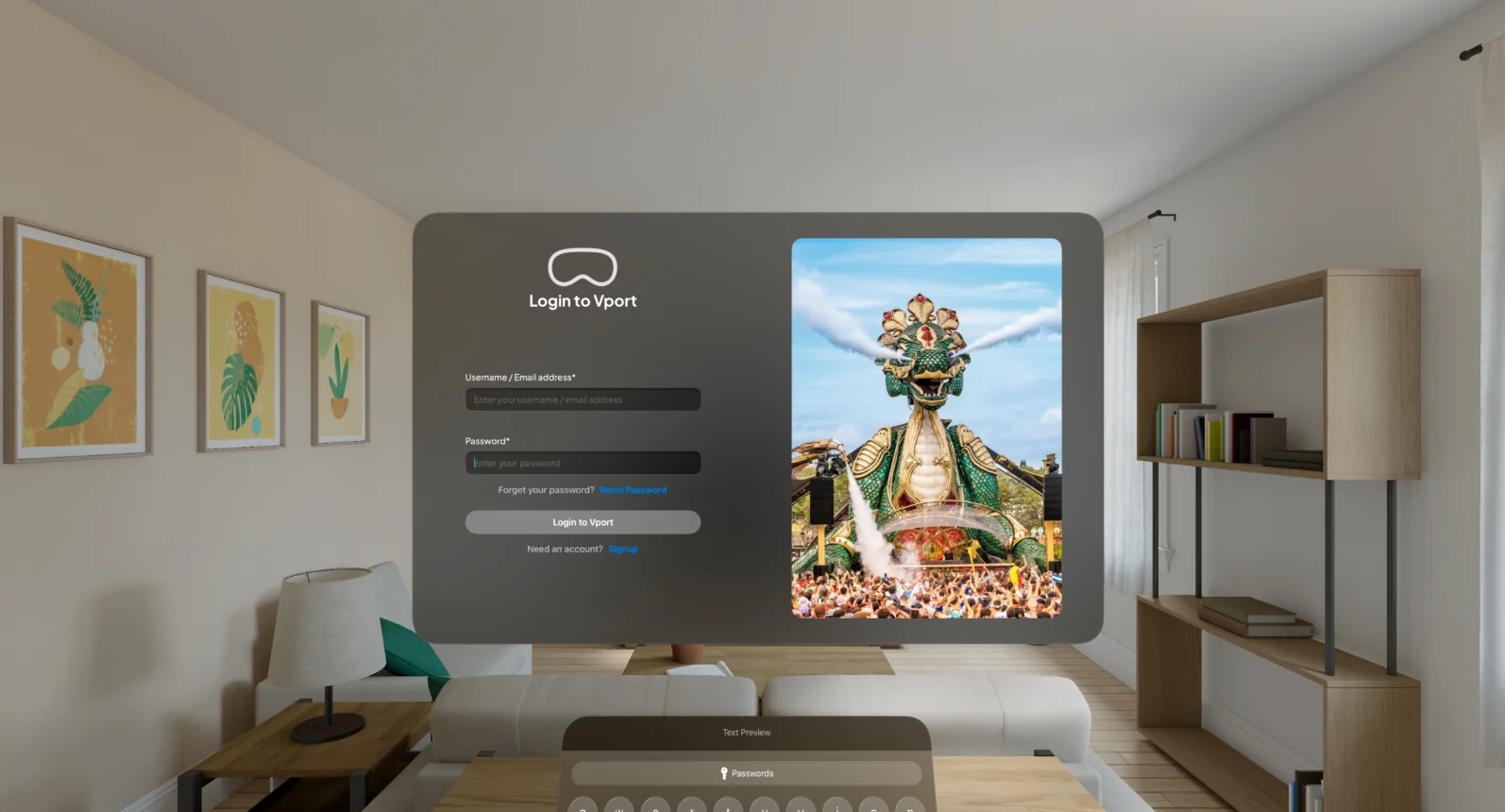 Vision Pro login screen