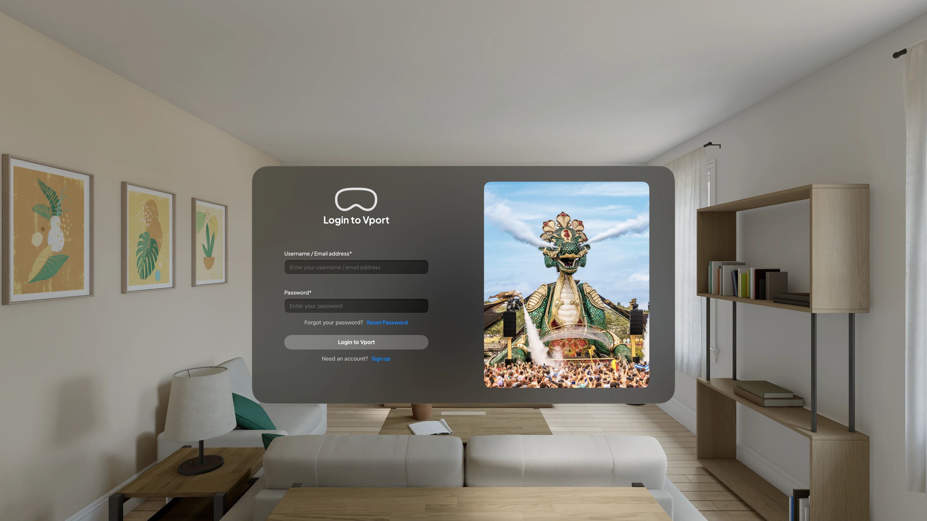 Vision Pro login screen