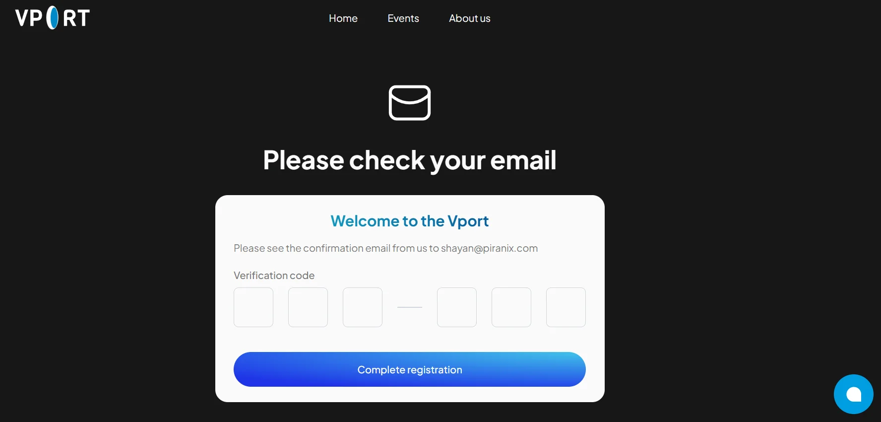 Email verification screen