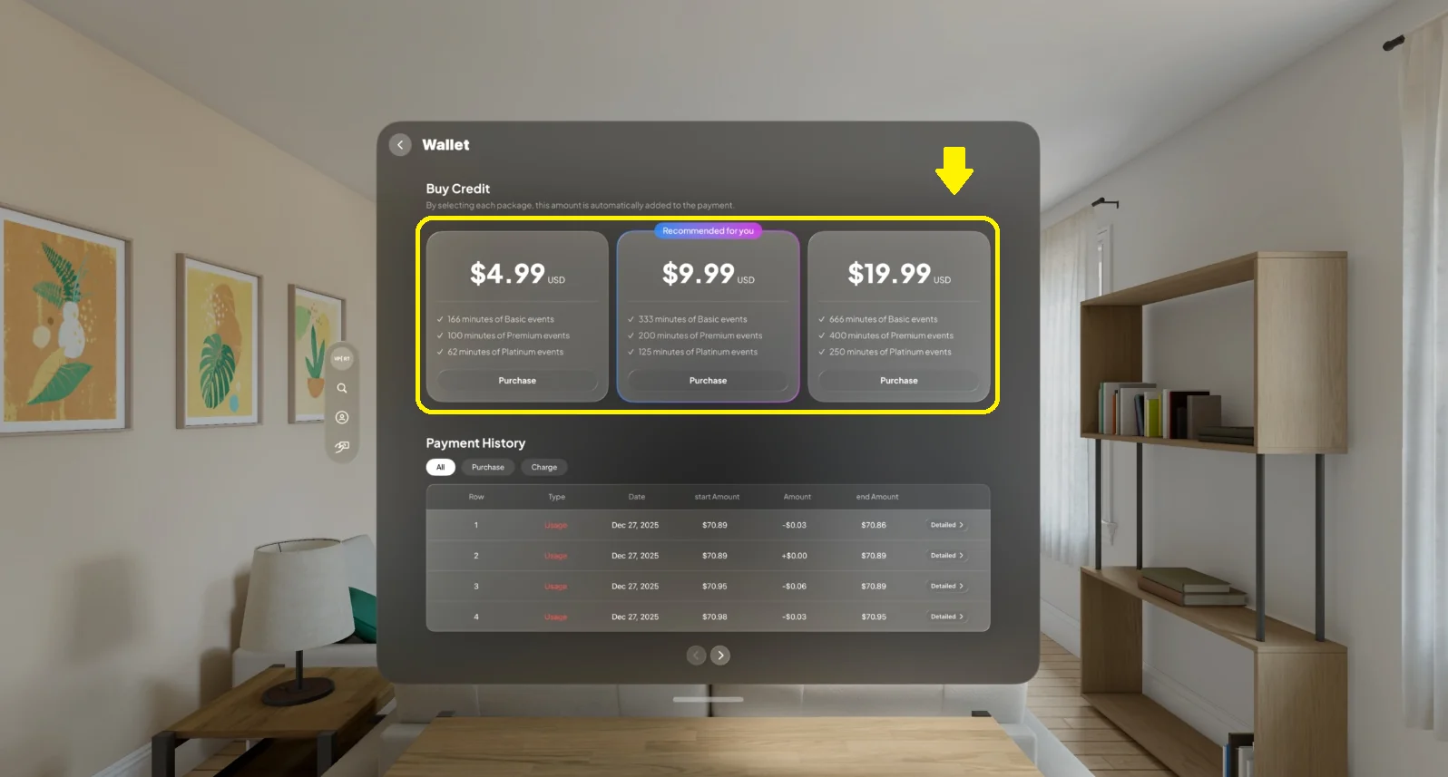 Apple Vision Pro credit packages