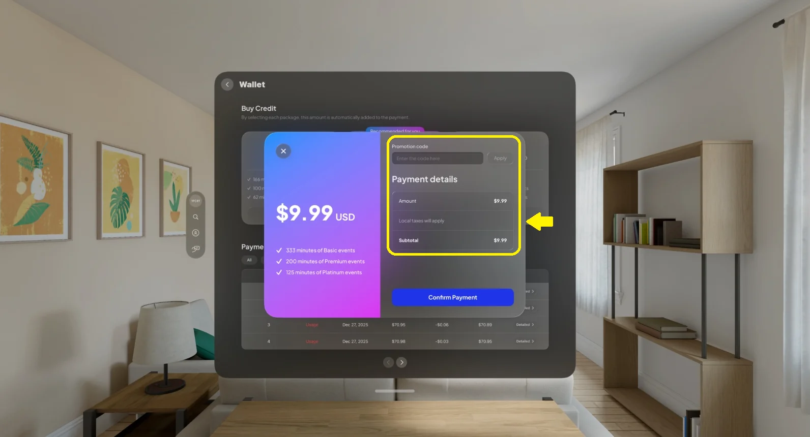 Apple Vision Pro payment details