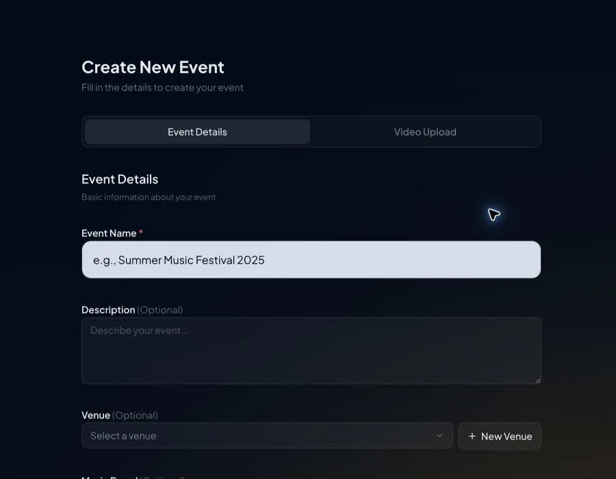 Current Create New Event form