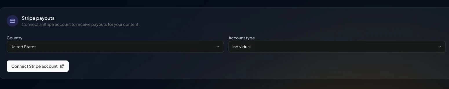 Current Stripe payout connection form