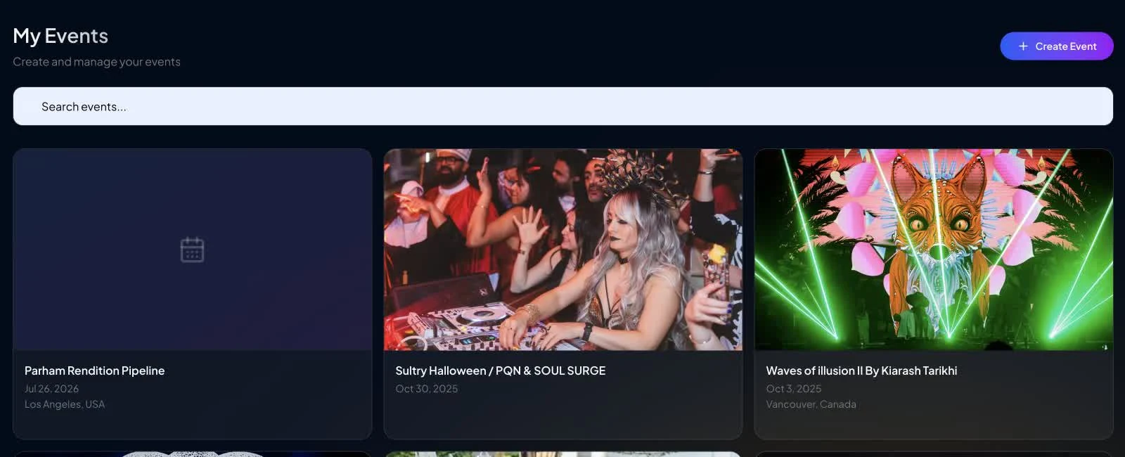 Current My Events page