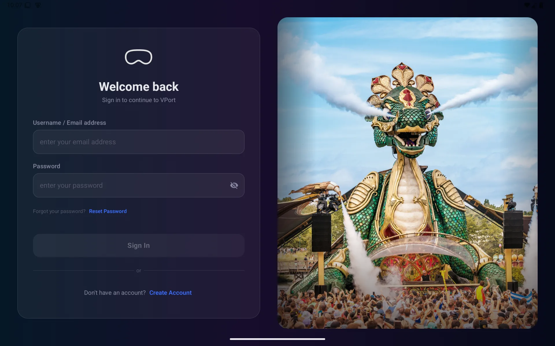 VPORT sign-in on Meta Quest