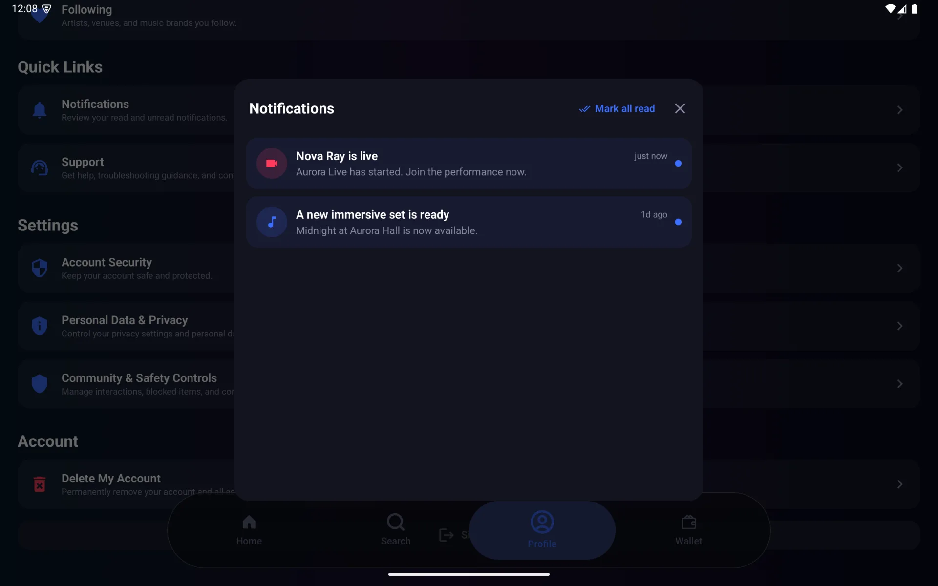 VPORT notifications on Meta Quest