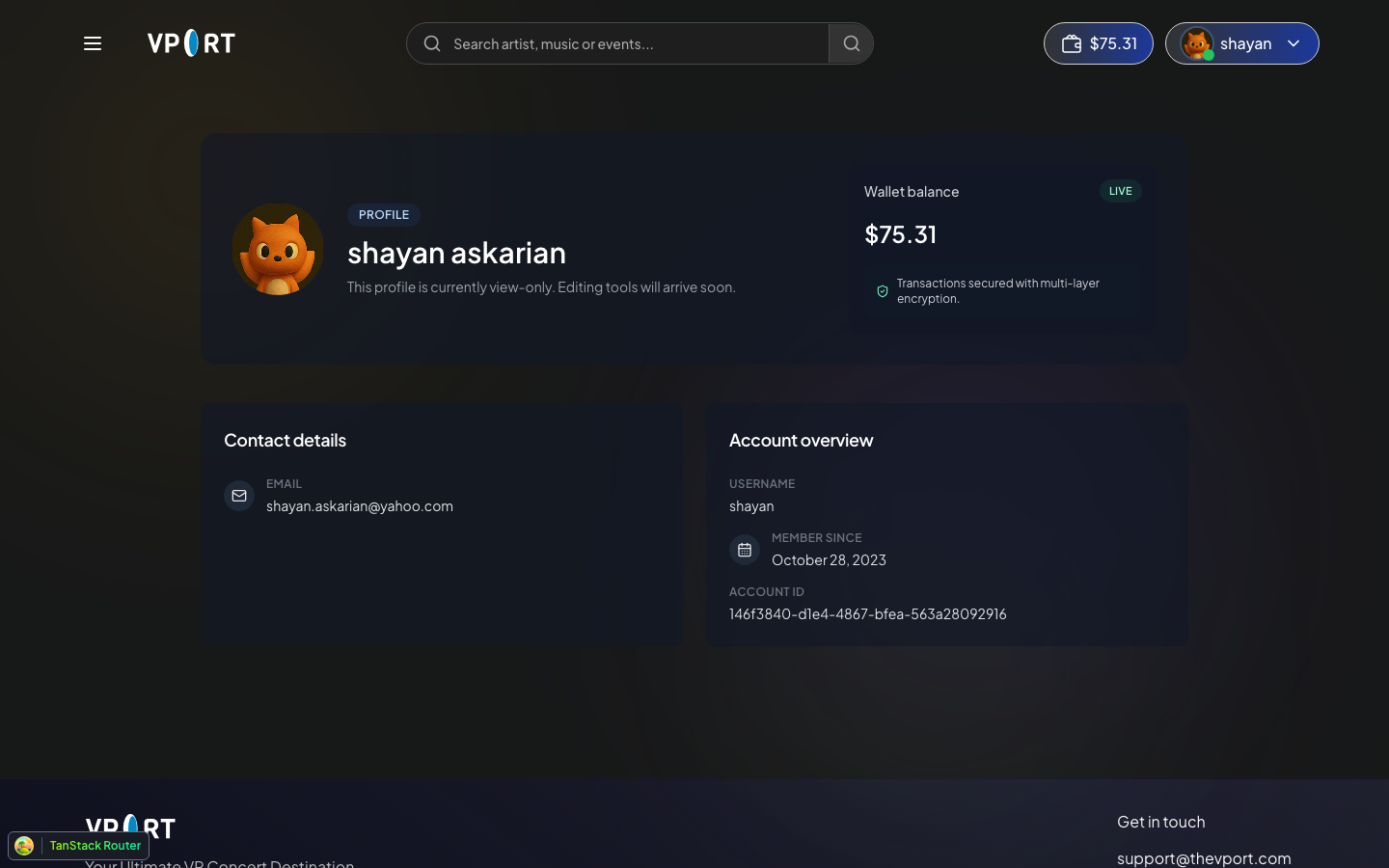 Profile page