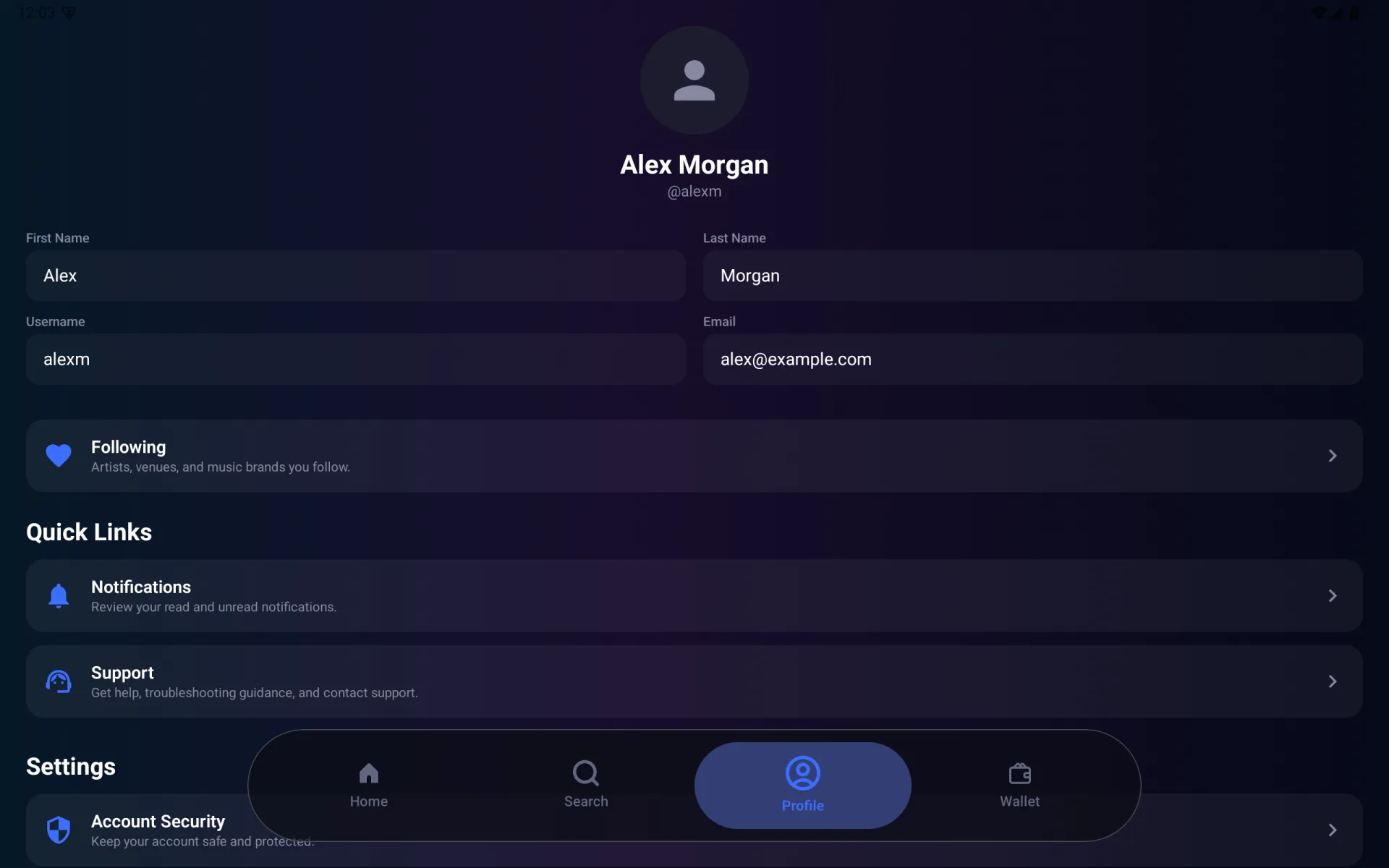 Profile information and shortcuts on Meta Quest
