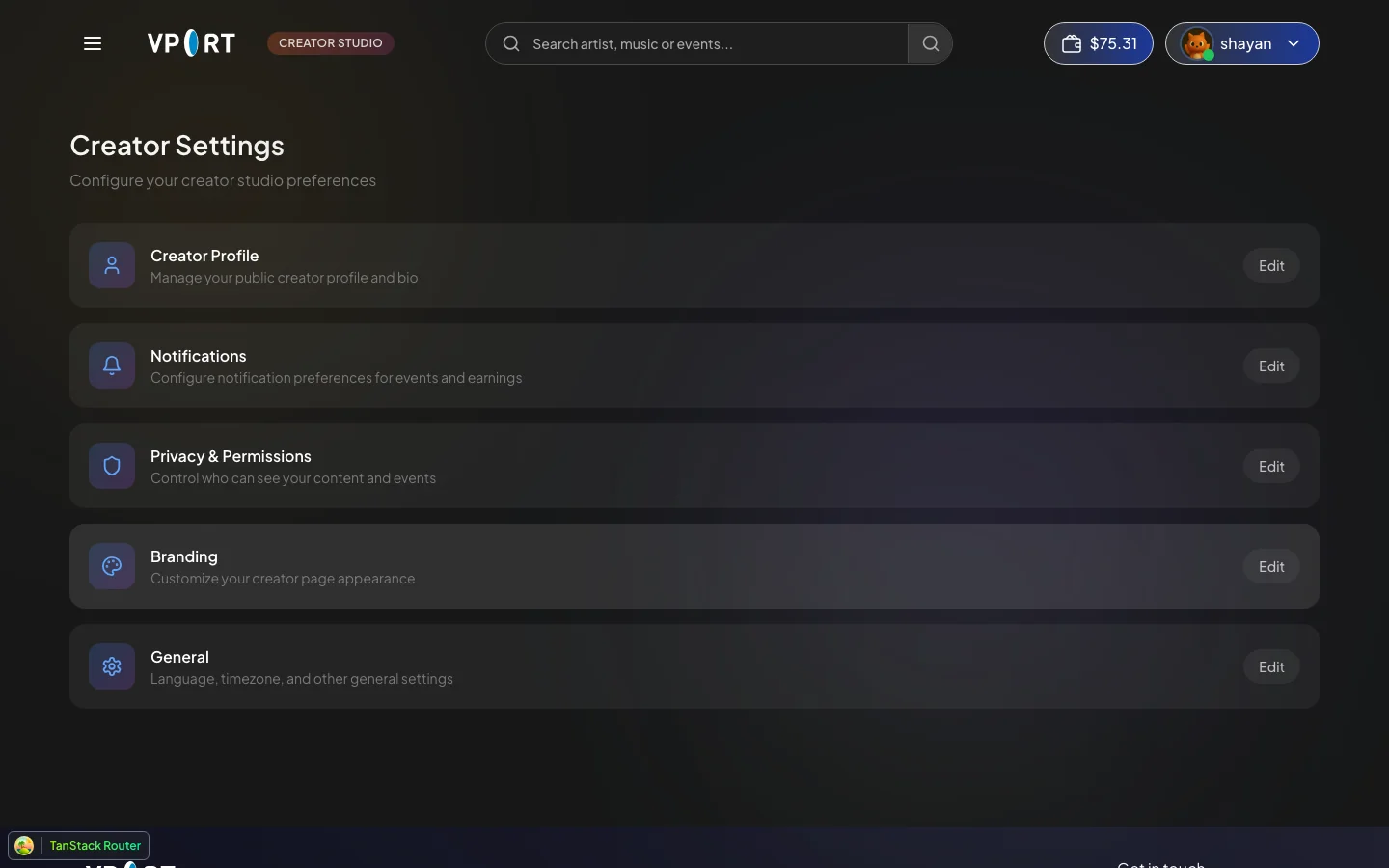 Creator Settings