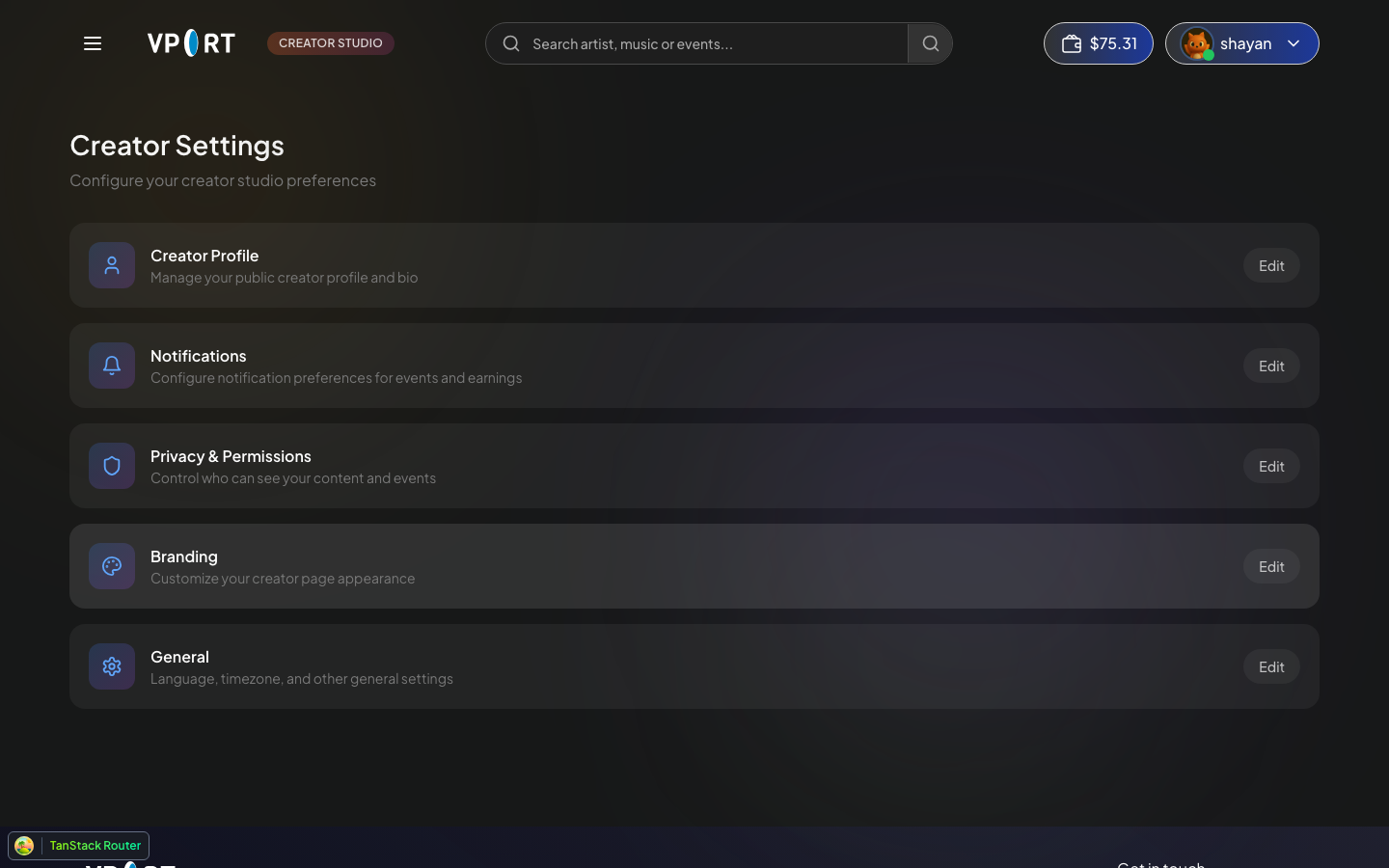 Creator Settings