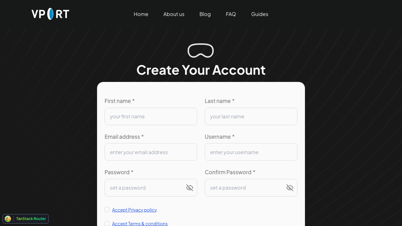 VPORT signup page