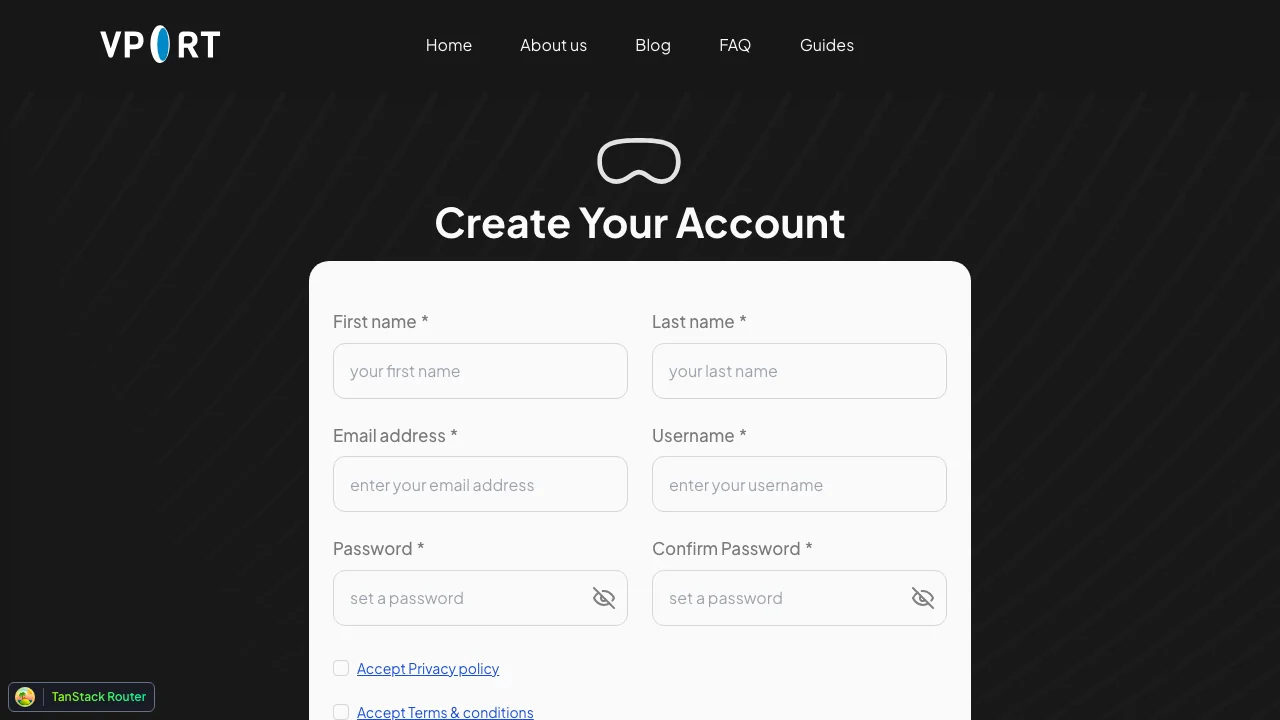 VPORT signup page