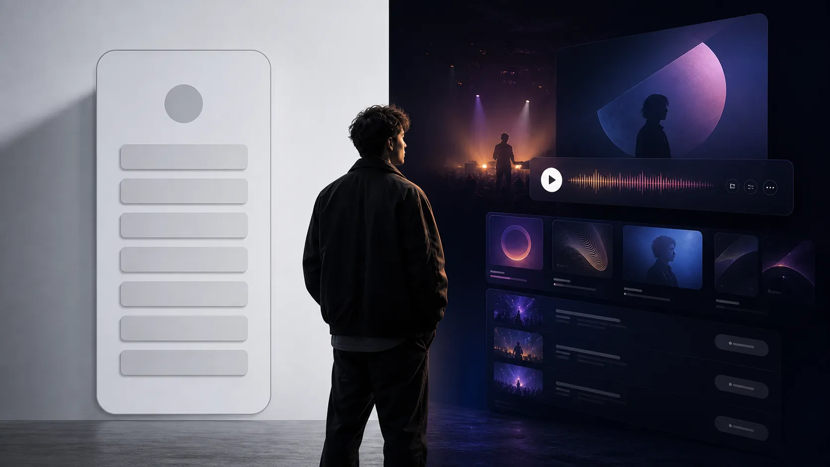A fictional independent artist choosing between a generic link menu and a music-first artist destination